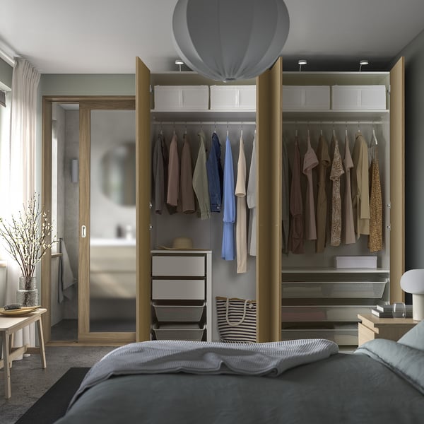 PAX / STORKLINTA Wardrobe combination, white/oak effect, 200x60x236 cm