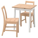 PINNTORP / PINNTORP Table and 2 chairs, light brown stained white stained/light brown stained, 65 cm