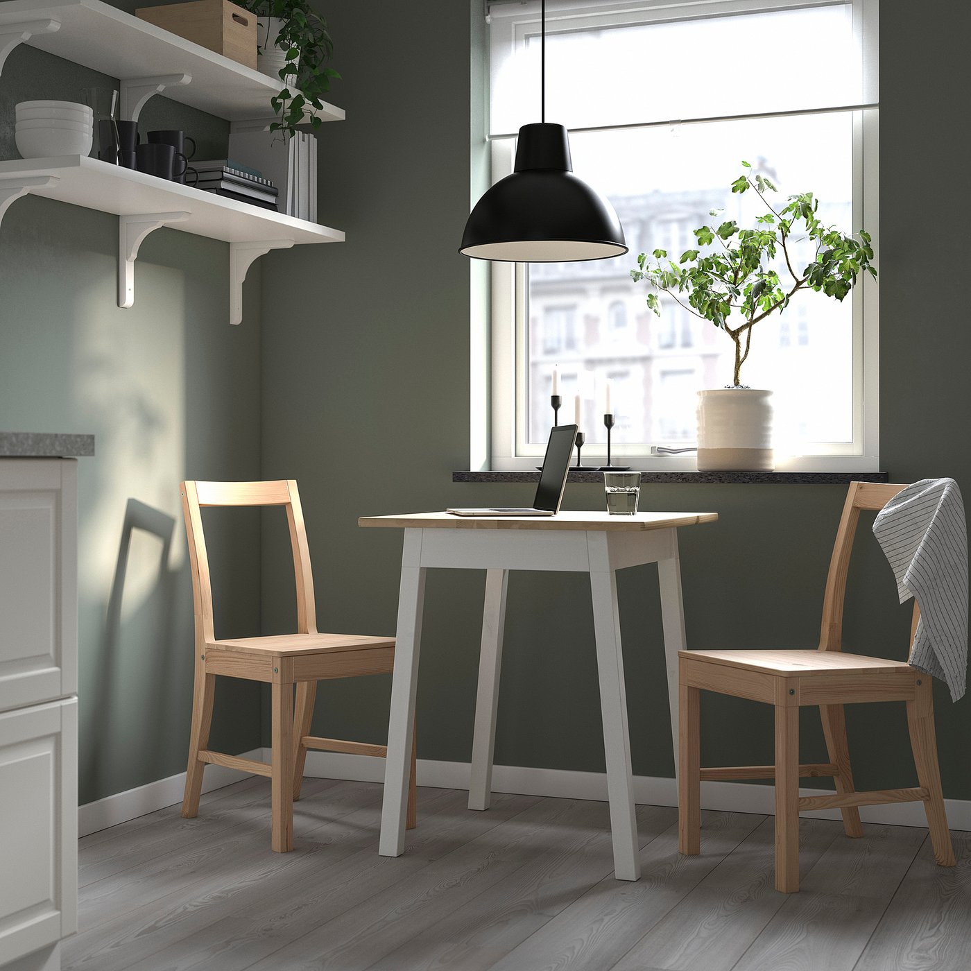 PINNTORP / PINNTORP table and 2 chairs, light brown stained white