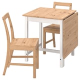 PINNTORP / PINNTORP Table and 2 chairs, light brown stained white stained/light brown stained, 67/124 cm