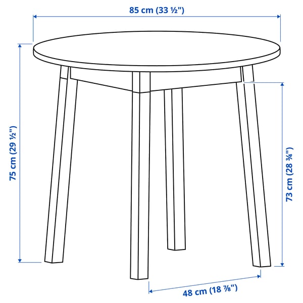 PINNTORP Table, light brown stained/black stained pine, 85 cm
