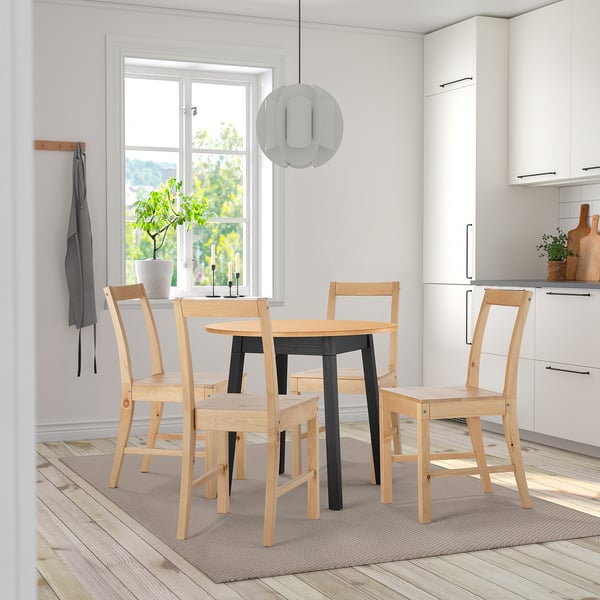 PINNTORP Table, round/light brown stained black stained