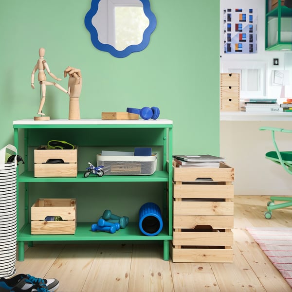 PLATSA Open shelving unit, white/green, 80x42x73 cm