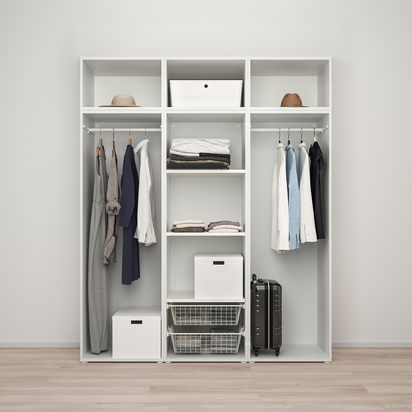 PLATSA wardrobe w 6 doors, white/Kalbåden lively pine effect