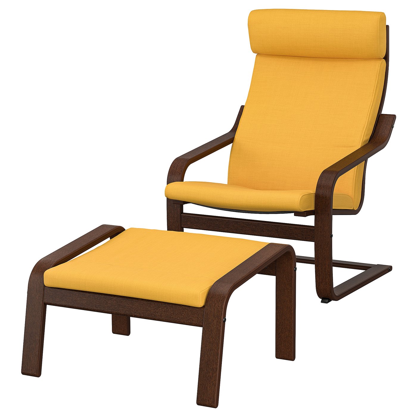 POÄNG armchair and footstool, brown/Skiftebo yellow - IKEA