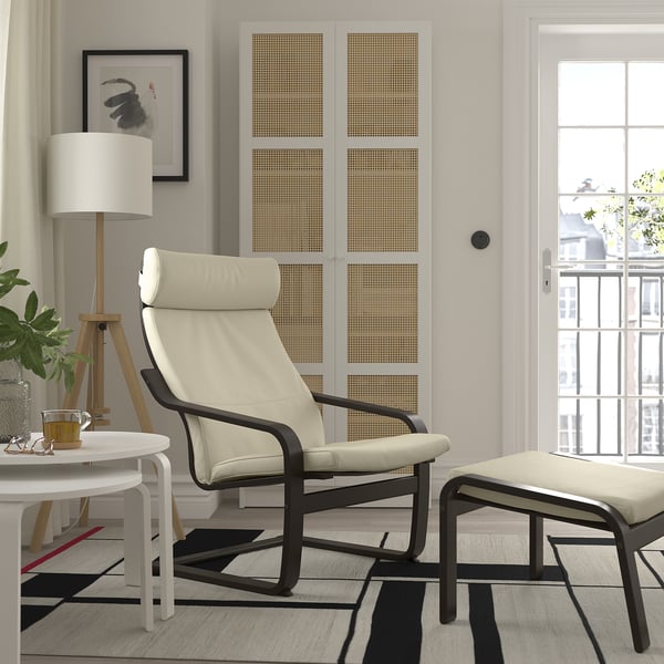 POÄNG Armchair, black-brown/Glose eggshell