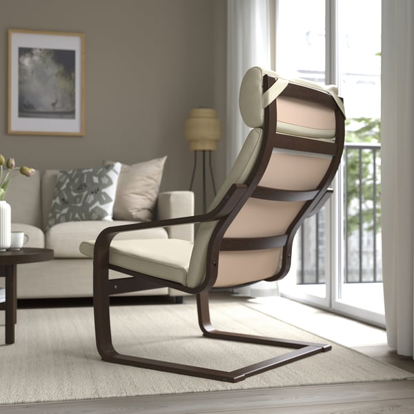 POÄNG Armchair, brown/Glose eggshell