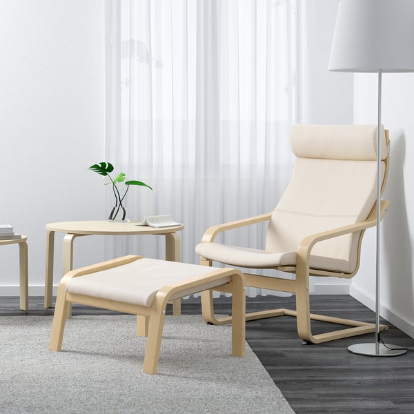 POÄNG Footstool, birch veneer/Glose eggshell