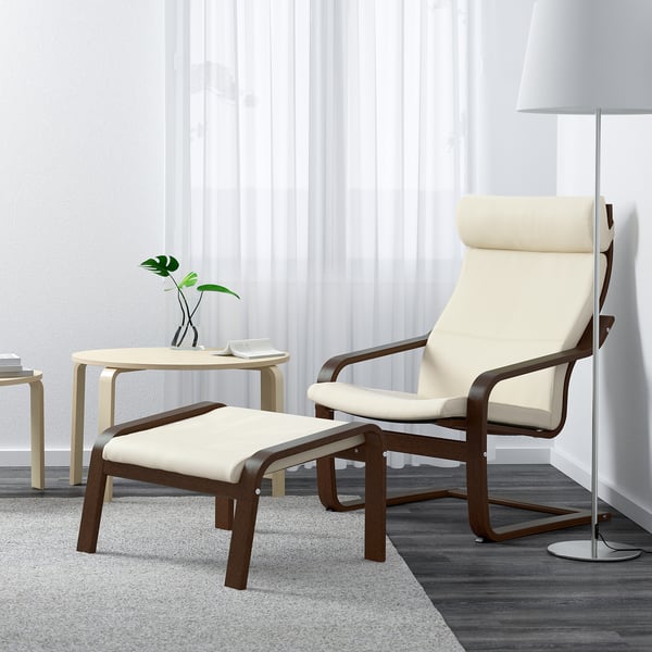 POÄNG Footstool, brown/Glose eggshell