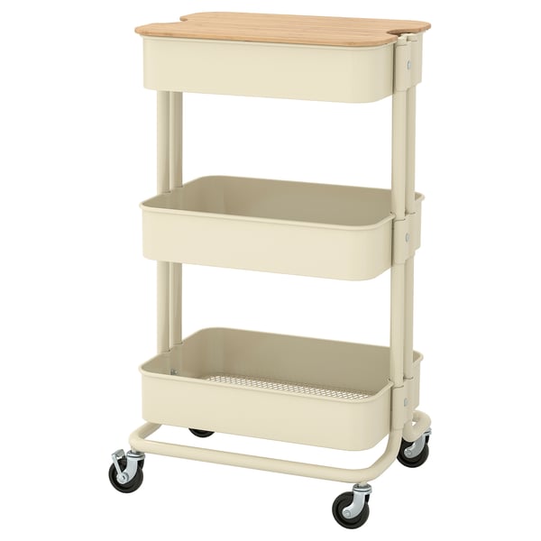 RÅSKOG / NORRÅVA Trolley with lid, beige, 35x45x77 cm