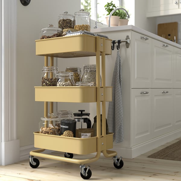 RÅSKOG Trolley, beige-yellow, 35x45x77 cm
