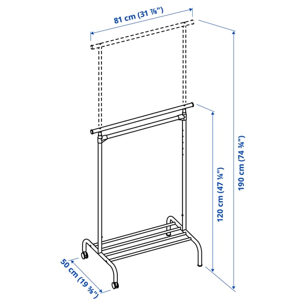 RIGGA Clothes rack, with 2 clothes rails/black