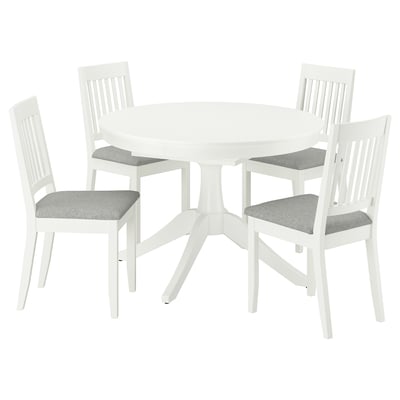 ROSENTORP / NÄSINGE Table and 4 chairs, white/Tibbleby beige-grey white, 110/155 cm