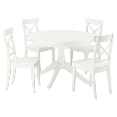 ROSENTORP / ROSENTORP Table and 4 chairs, white/white, 110/155 cm
