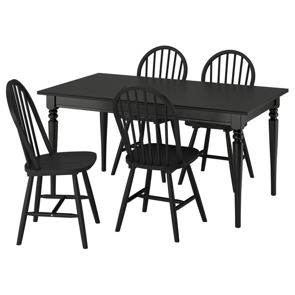 ROSENTORP / SKOGSTA Table and 4 chairs, black/black, 155/215x87 cm
