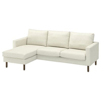 SALTSJÖBADEN cream sofa; modern, l-shaped, comfy; light wood legs, removable cover.