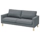 Grey recycled polyester sofa, modern minimalist design with wooden legs, soft cushions.
