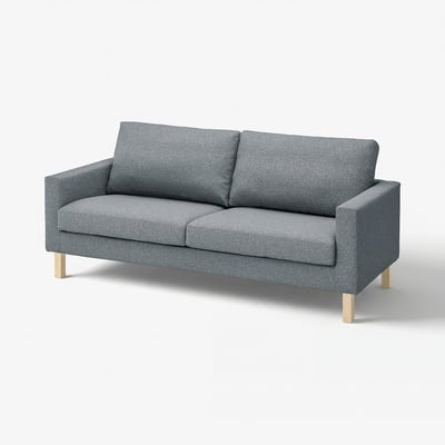 A modern grey SALTSJÖBADEN sofa with wooden legs, a sleek design, and a cosy appearance.