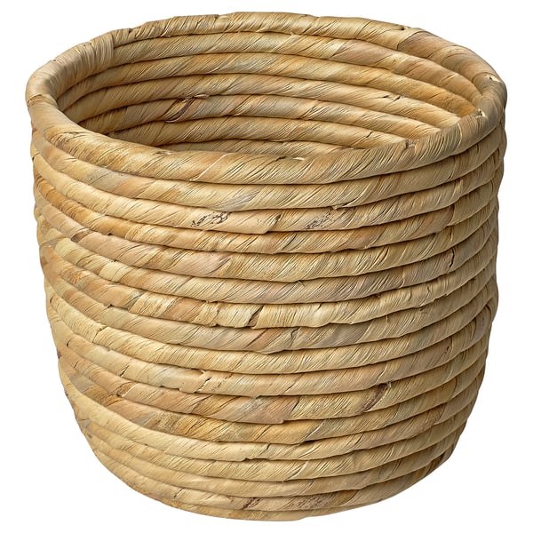 SANDÖDLA: natural woven basket, beige, round, mixed sedge and water hyacinth, rustic natural texture.