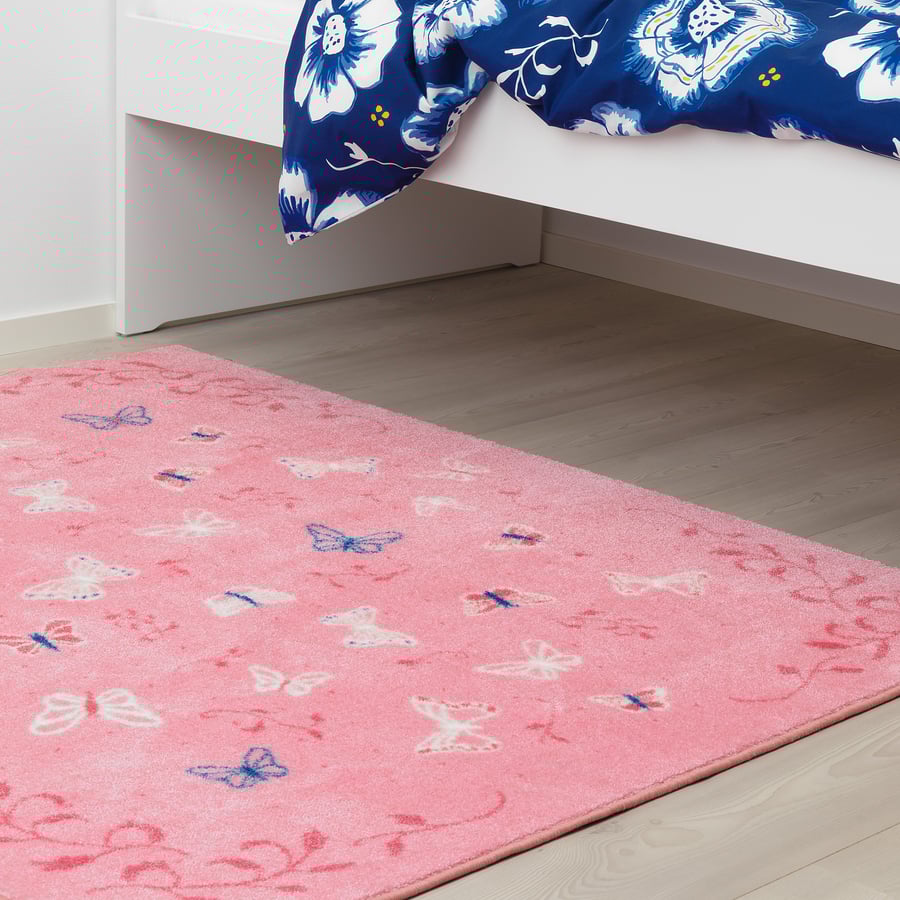 SÅNGLÄRKA Rug, low pile butterfly, pink IKEA