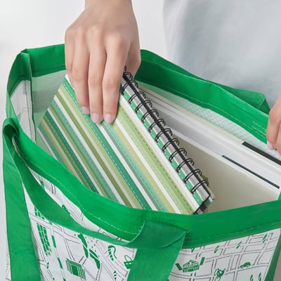 SÅSKÄPPA Bag, green patterned, 27x18x27 cm