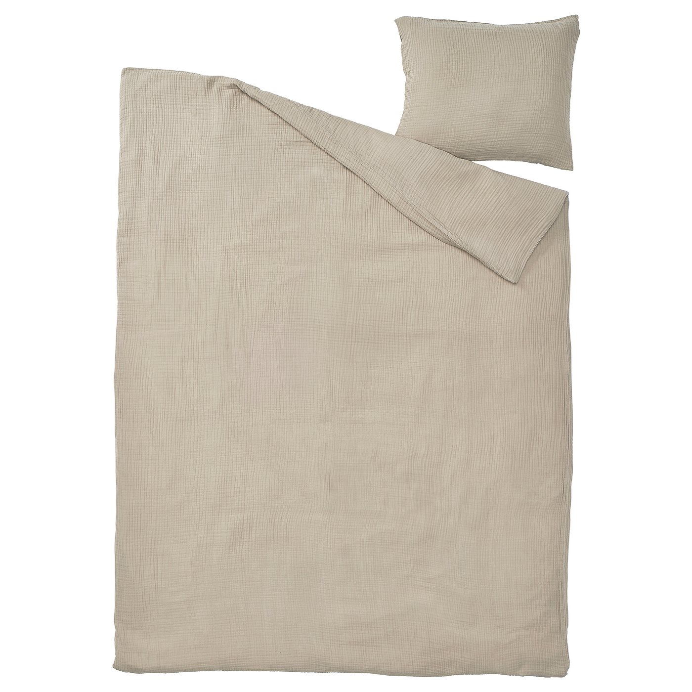 SCHERSMIN bed set, beige, 100% organic cotton, plain wave texture, includes duvet and pillowcase.