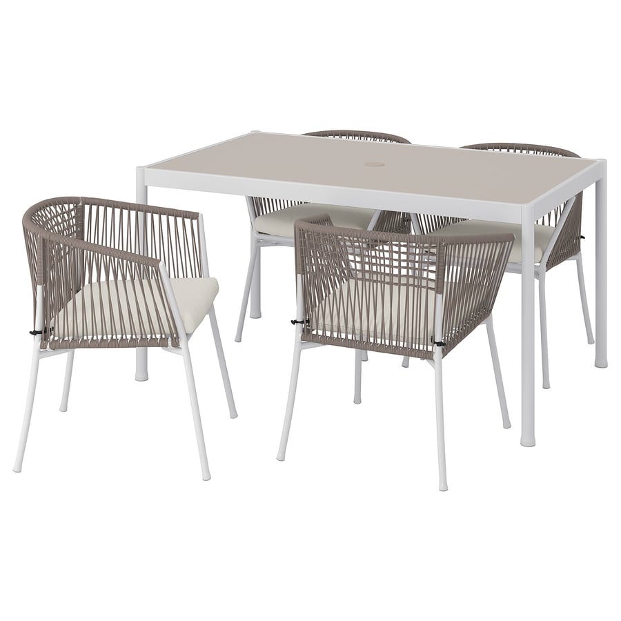 SEGERÖN table and 4 chairs with armrests, outdoor white/beige/Frösön ...
