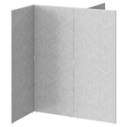 Room divider SIDORNA, grey, three panels folding, grey felt texture.