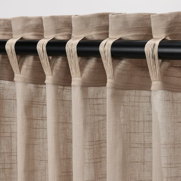 SILVERLÖNN Sheer curtains, 1 pair, beige/with heading tape, 145x250 cm