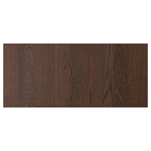 Dark brown wood panel, rectangular, smooth texture, natural grain pattern.