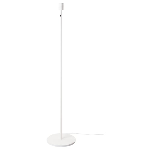 SKAFTET white lamp base, sleek design. Made from polypropylene plastic and steel. Round, minimalist shape. Base and stick.