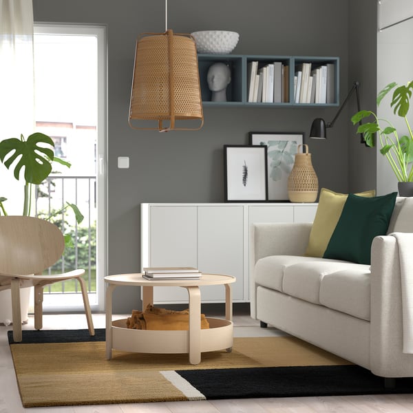 SKRIFTSPRÅK Rug, low pile, yellow-brown/dark blue, 200x300 cm