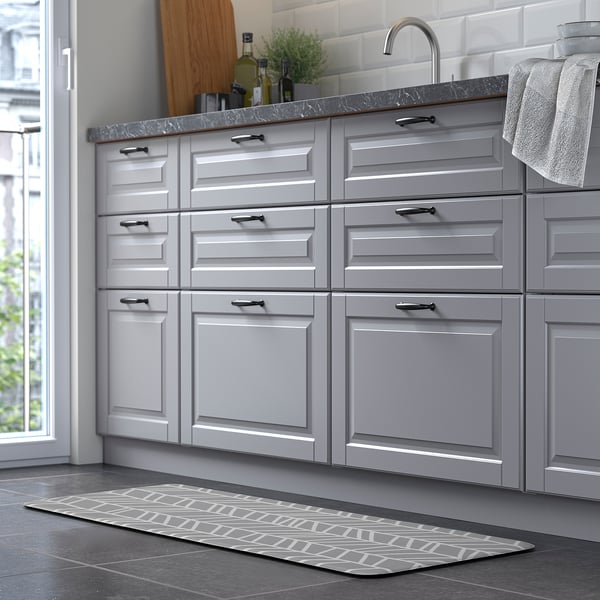 SKYDDSRUM Kitchen mat, grey, 45x120 cm