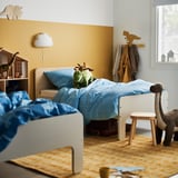 SLÄKT Ext bed frame with slatted bed base, white/birch, 80x200 cm