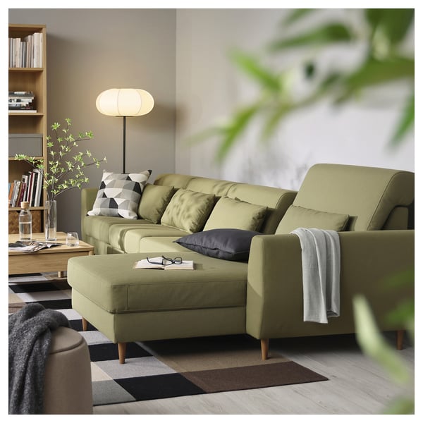 SLATORP 4-seat sofa with chaise longue, Vissle yellow-green