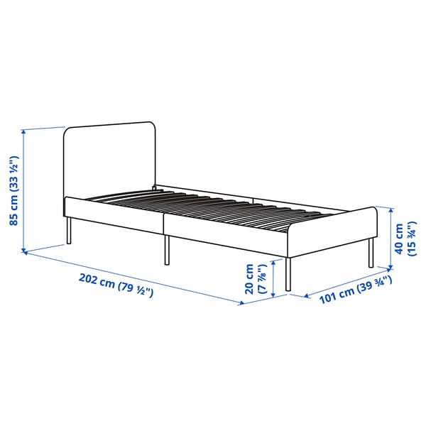 SLATTUM Upholstered bed frame, Vissle dark grey, 97x196 cm