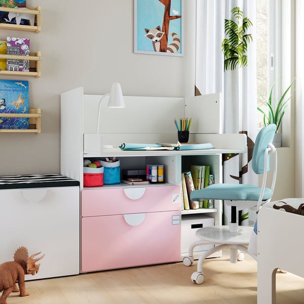 SMÅSTAD Changing table, white pale pink/with 3 drawers, 90x79x100 cm