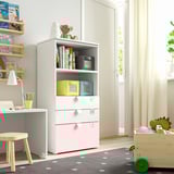 SMÅSTAD / PLATSA Bookcase, white pale pink/with 3 drawers, 60x42x123 cm
