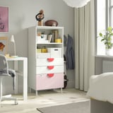 SMÅSTAD / PLATSA Bookcase, white pale pink/with 3 drawers, 60x42x123 cm