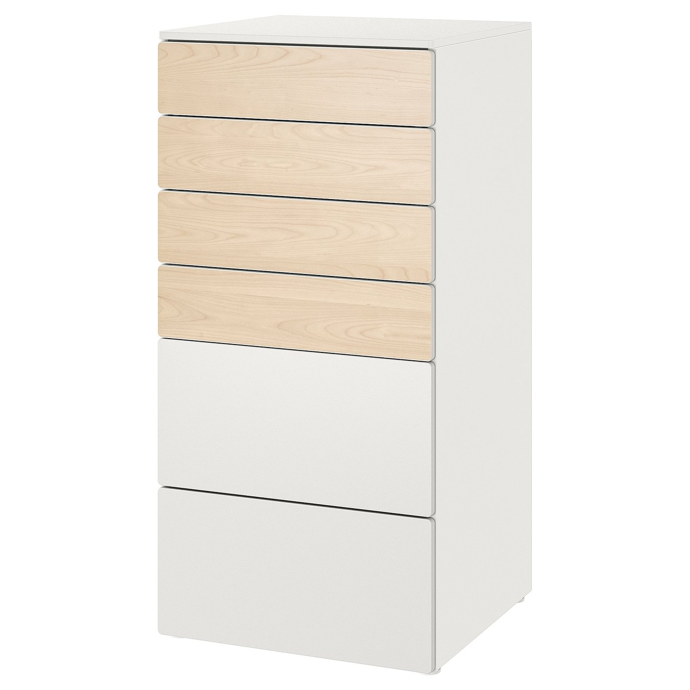 SMÅSTAD / PLATSA chest of 6 drawers, white birch/white, 60x57x123