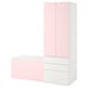 SMÅSTAD / PLATSA Storage combination, white pale pink/with bench, 150x57x181 cm