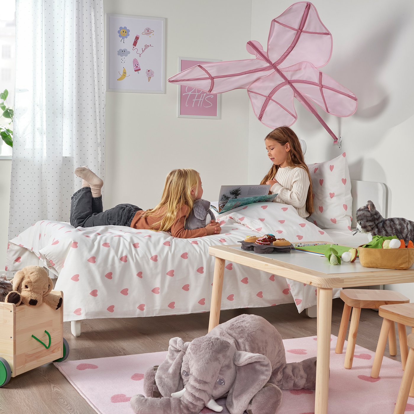 SNÖFINK bed canopy, butterfly/pink - IKEA
