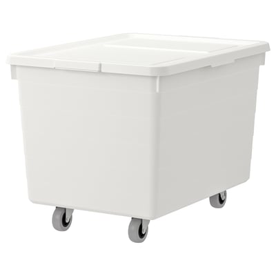 SOCKERBIT Box with castors and lid, white, 38x51x37 cm