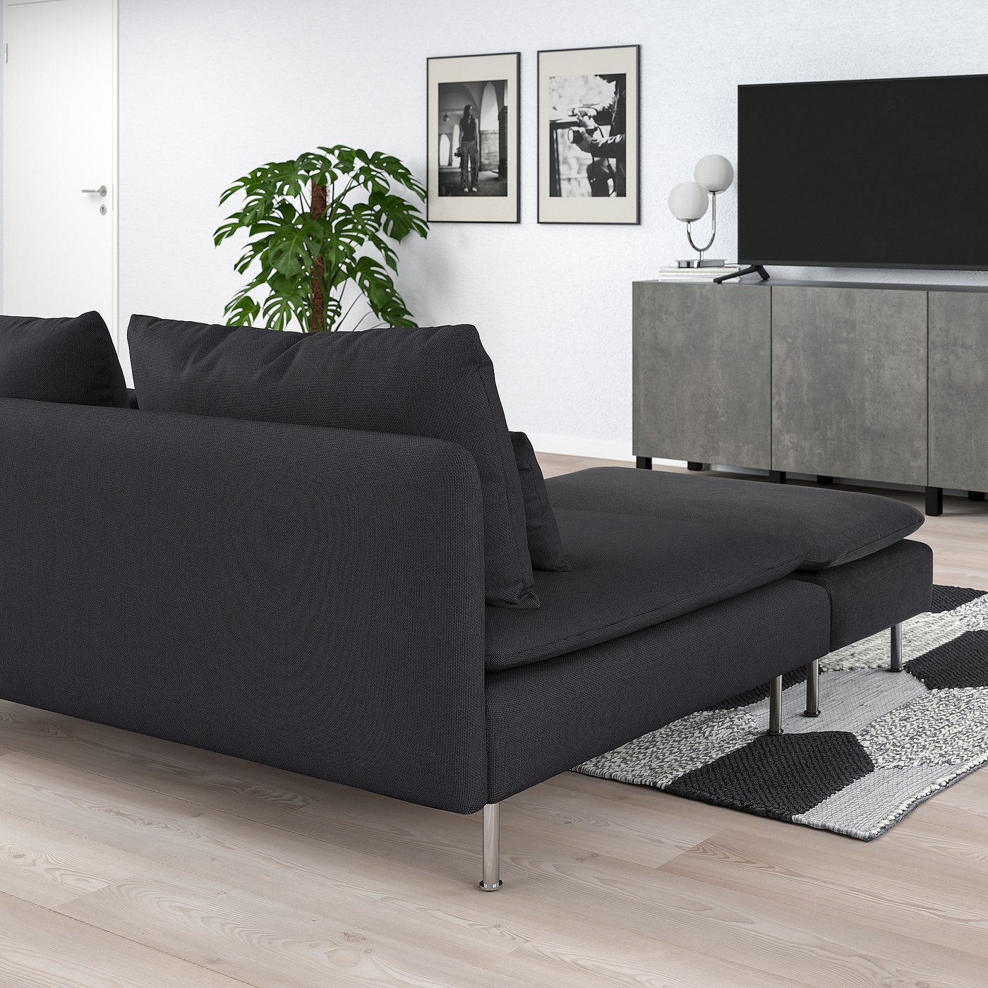 SÖDERHAMN 3-seat section, with footstool/Fridtuna dark grey - IKEA