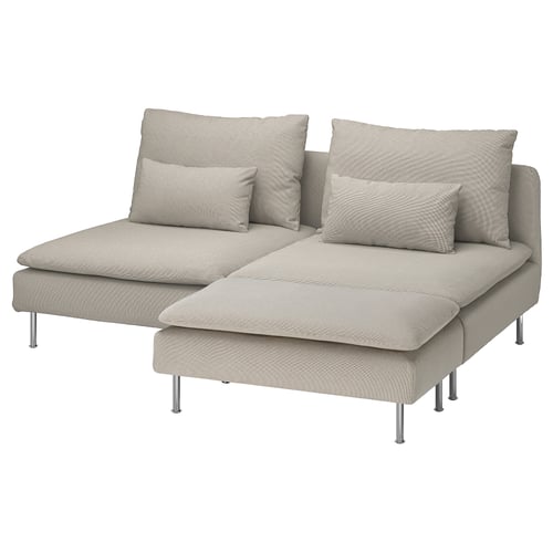 Modern SÖDERHAMN sofa, beige, l-shape, plush, with metal legs.
