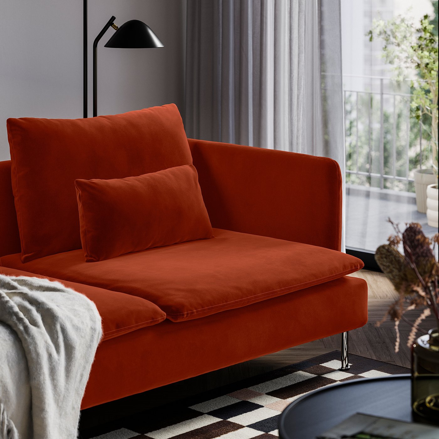 SÖDERHAMN 3-seat sofa, with open end/Alhamn deep orange-red - IKEA