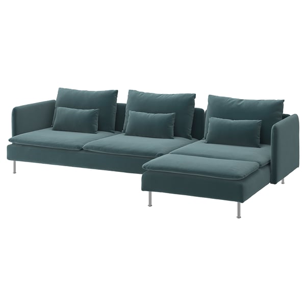 SÖDERHAMN 4-seat sofa, with chaise longue/Alhamn dark grey-blue