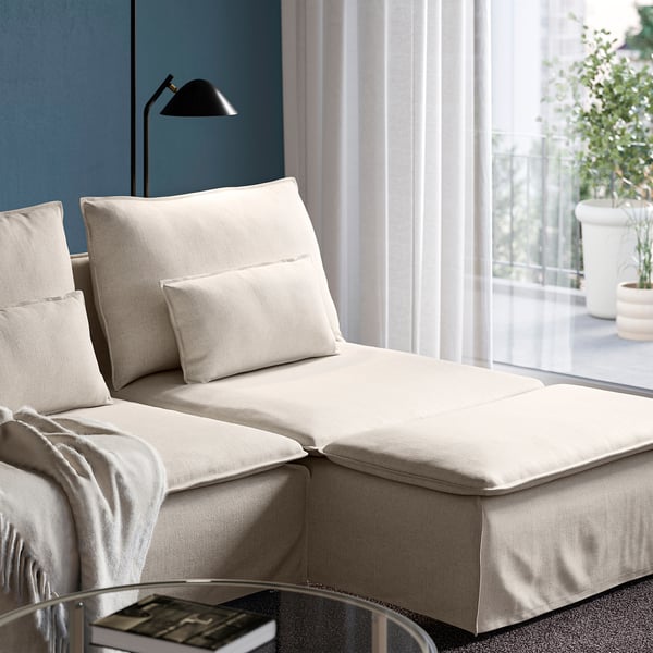 SÖDERHAMN 4-seat sofa with chaise longue, and open end/Gransel natural