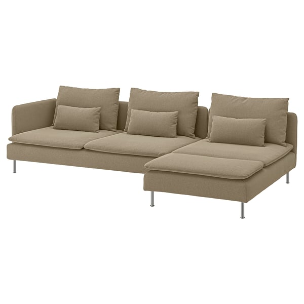 SÖDERHAMN 4-seat sofa with chaise longue, and open end/Johanneshov brown-beige