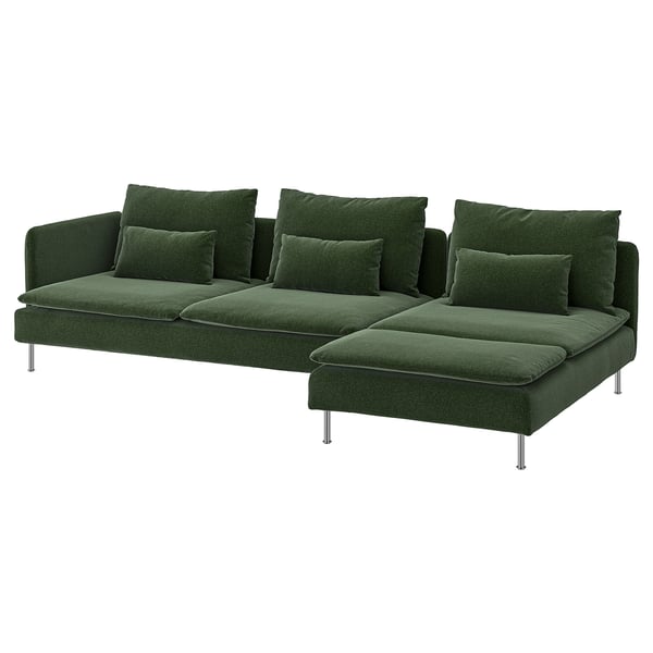SÖDERHAMN 4-seat sofa with chaise longue, and open end/Johanneshov dark green